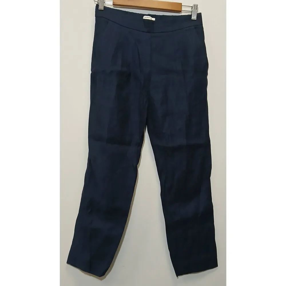 Babaton womens size 4 small linen navy blue pants capsule quiet luxury